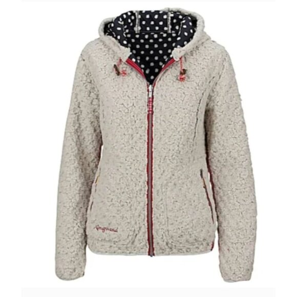 Almgwand Reversible Jacket Navy Polkadot/ Beige fleece S/M HTF - Picture 14 of 17